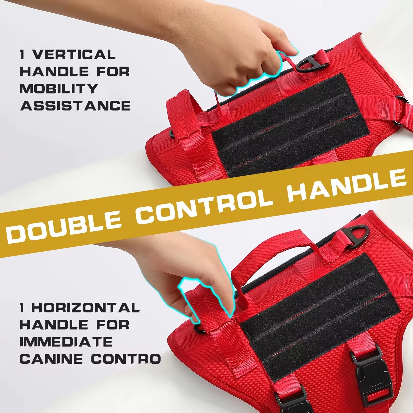 Harnais tactique pour chien de service en nylon durable et résistant à la chaleur, gilet réfléchissant anti-traction réglable avec double poignée pour grands chiens