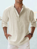 Chemise décontractée pour homme en coton et lin, coupe ample, manches longues, idéale pour le printemps et l'automne.