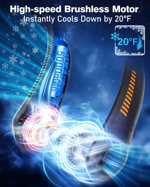 Ventilateur de cou portable - Ventilateur personnel rechargeable avec support pour la nuque, 5 vitesses, silencieux, léger et durable, fonctionne sur piles, refroidissement complet pour les voyages, cadeau d'anniversaire pour hommes et femmes
