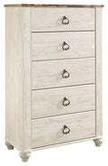 Commode Willowton à cinq tiroirs - Marron / Beige / Blanc