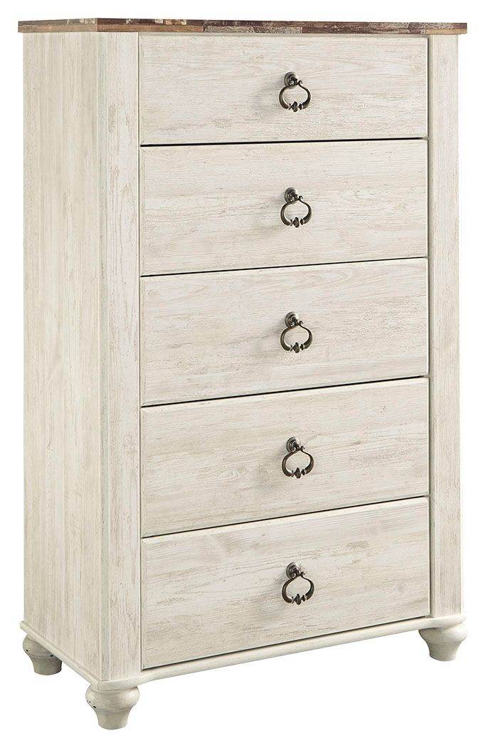 Commode Willowton à cinq tiroirs - Marron / Beige / Blanc