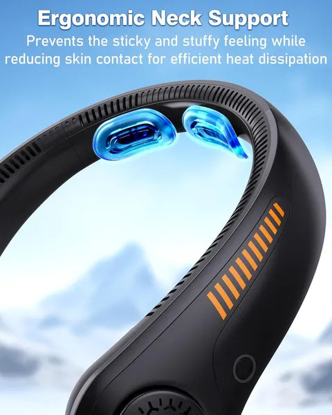 Ventilateur de cou portable - Ventilateur personnel rechargeable avec support pour la nuque, 5 vitesses, silencieux, léger et durable, fonctionne sur piles, refroidissement complet pour les voyages, cadeau d'anniversaire pour hommes et femmes