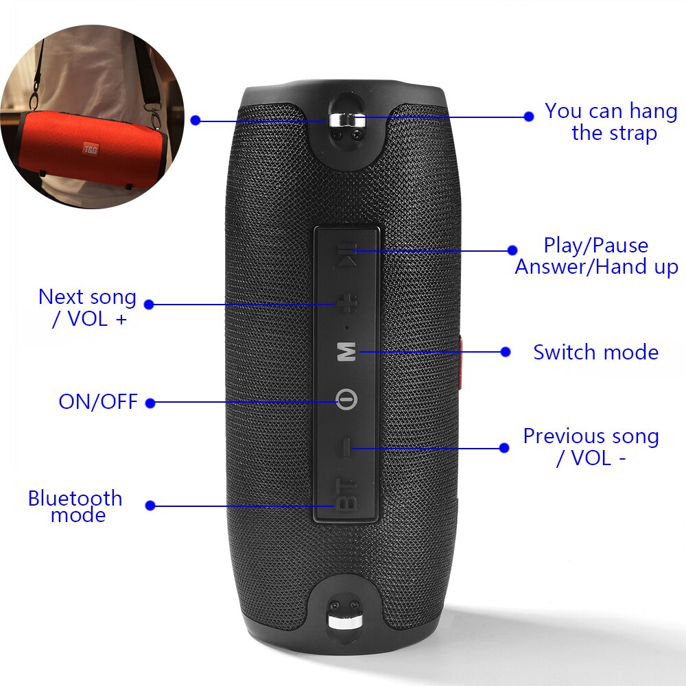 Grande enceinte Bluetooth portable sans fil et étanche avec dragonne